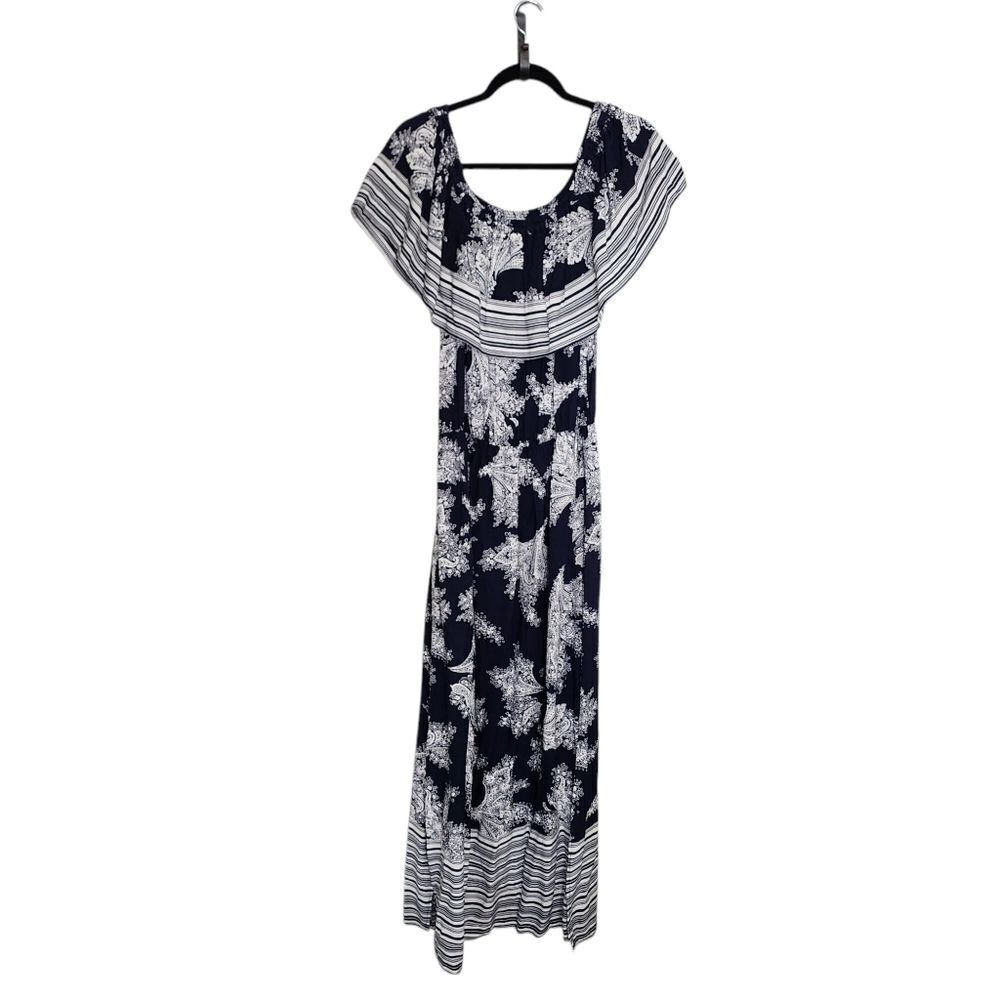 Kori Maxi Dress Navy & White Floral Paisley Boho Coastal Resort M